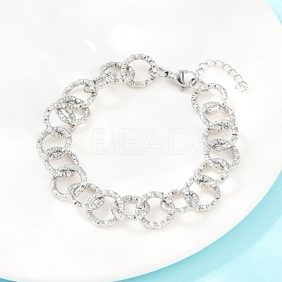 Hammered 304 Stainless Steel Rolo Chain Bracelets for Women BJEW-A160-10P-1