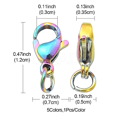 5Pcs 5 Colors 304 Stainless Steel Lobster Claw Clasps STAS-YW0001-53-1