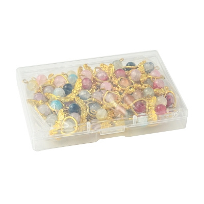 40Pcs 8 Colors Golden Alloy Glass Pendants PALLOY-FS00025-1
