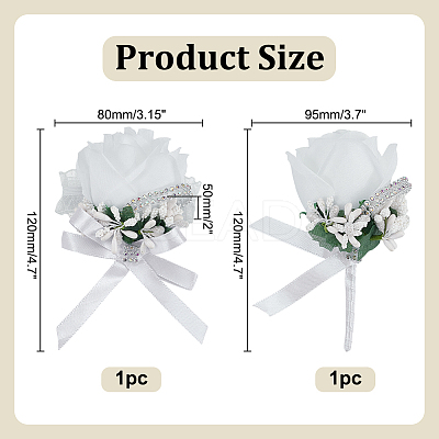 2Pcs 2 Styles Polyester & Resin Artificial Rose Boutonniere AJEW-AR0004-97-1