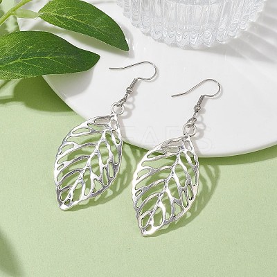 Alloy Leaf Dangle Earrings with 304 Stainless Steel Pins EJEW-JE05510-01-1