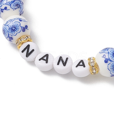 Handmade Flower Printed Porcelain Beads Stretch Bracelets for Women BJEW-JB13265-1