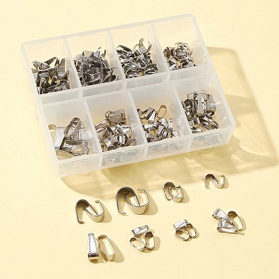 220Pcs 8 Style 304 Stainless Steel Snap on Bails STAS-FS0001-26-1