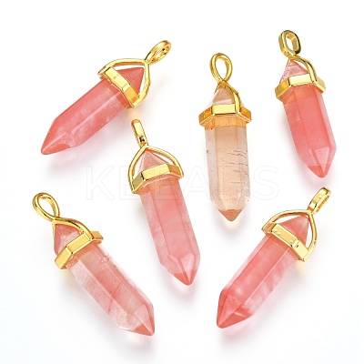 Cherry Quartz Glass Double Terminated Pointed Pendants G-G902-C09-1