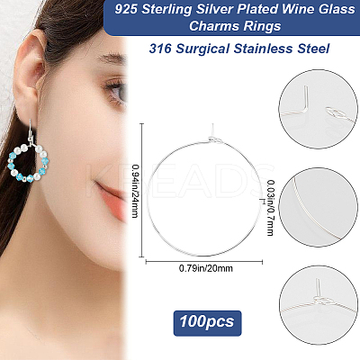 100Pcs 316 Surgical Stainless Steel Wine Glass Charms Rings STAS-BBC0005-97A-1