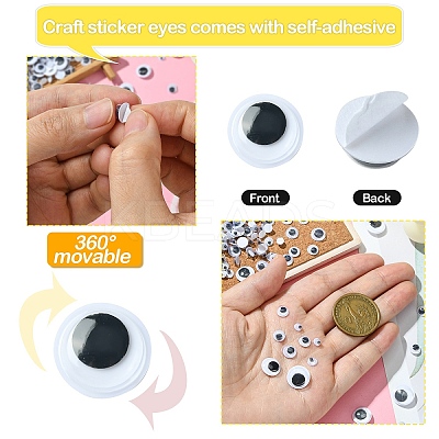 400Pcs 7 Styles Black & White Wiggle Googly Eyes Cabochons DIY Scrapbooking Crafts Toy Accessories KY-YW0001-66-1