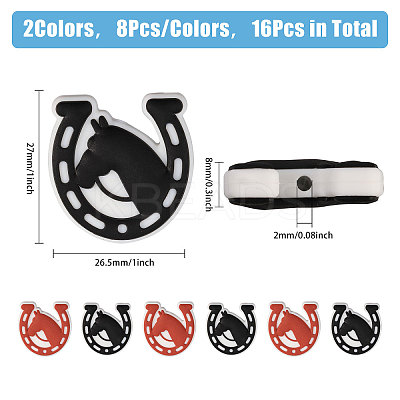 16Pcs 2 Colors Horse & Horseshoe Food Grade Eco-Friendly Silicone Focal Beads SIL-CA0002-92-1