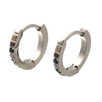 304 Stainless Steel Micro Pave Cubic Zirconia Huggie Hoop Earrings EJEW-C096-01I-P-1