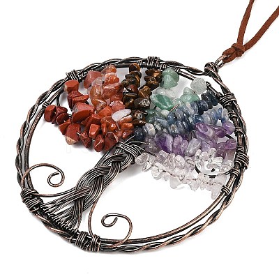 Brass & Chakra Natural Gemstone Chips Pendant Decorations HJEW-Z007-05R-07-1