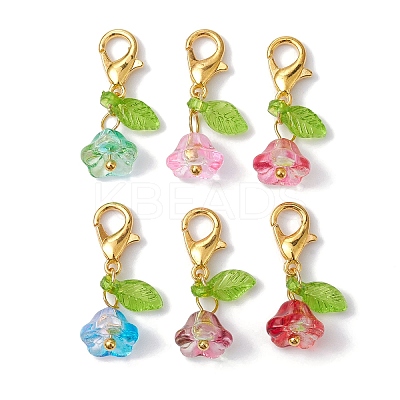 30Pcs 6 Styles Flower & Leaf Acrylic Pendant Decorations HJEW-JM01364-01-S-1-1