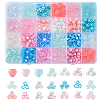 Acrylic Bead Flowers/Stars/Hearts OACR-FS0001-68-1