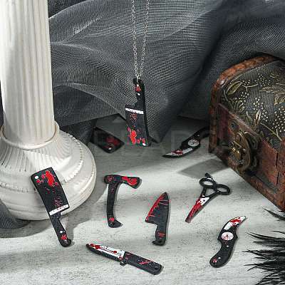 12Pcs 6 Styles Opaque Resin Halloween Horror Goth Pendants RESI-CJ0002-90-1