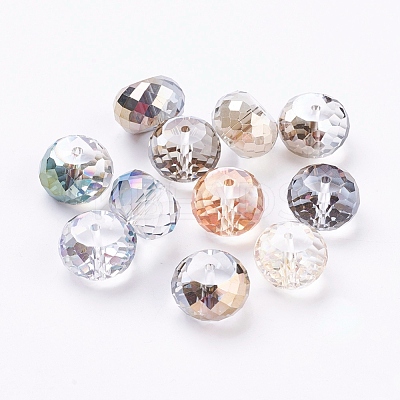 Rainbow Plated Faceted Rondelle Electorplated Glass Beads X-EGLA-E005-M-1