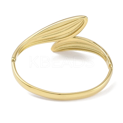304 Stainless Steel Rhinestone Leaf Hinged Bangles for Women BJEW-C071-13G-02-1