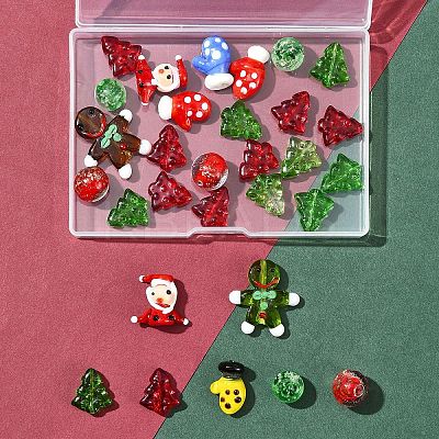 Christmas Theme Handmade Lampwork with Transparent Glass Bead Set DIY-FS0006-97-1