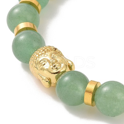 Natural Green Aventurine & Alloy Buddha Head Beaded Strech Bracelets BJEW-JB09420-04-1