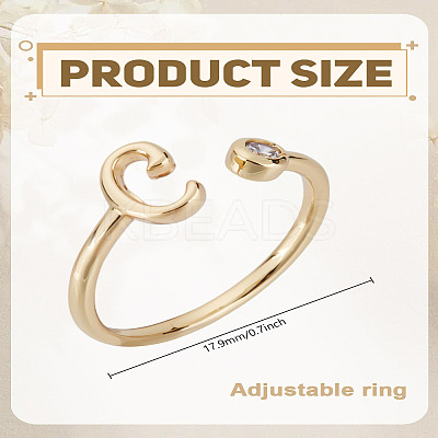 1Pc Brass Micro Pave Clear Cubic Zirconia Open Cuff Rings for Women RJEW-LP0002-37C-1