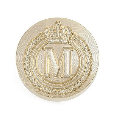 Golden Tone Crown Initial Wax Seal Brass Stamp Heads AJEW-A065-01M-1
