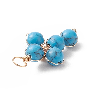 Synthetic Turquoise Copper Wire Wrapped Pendants PALLOY-JF01981-06-1