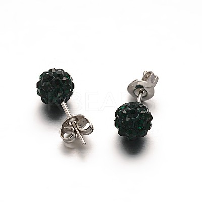 Polymer Clay Rhinestone Ball Stud Earrings EJEW-F0083-03-1