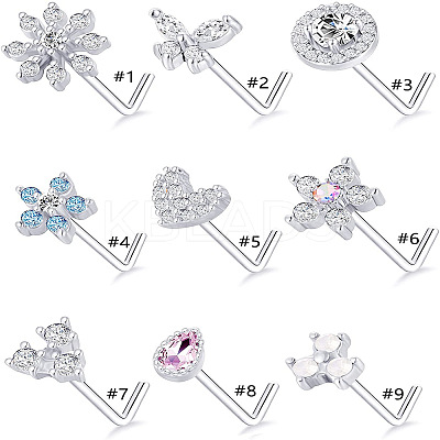 316L Surgical Stainless Steel Light Sky Blue Cubic Zirconia L-Shaped Nose Rings WG135CD-13-1