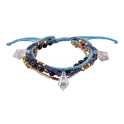 Sparkling Glass Seed Beads 5 Layered Anklet AJEW-SW00006-03-1