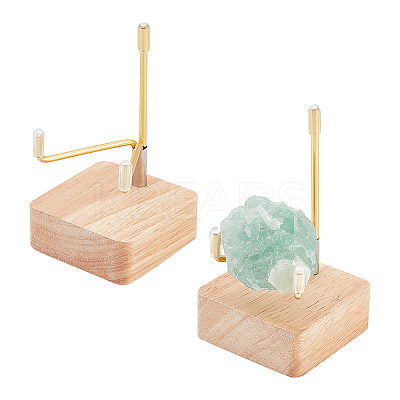 Square Wooden Crystal Rock Display Easels with Iron Holder ODIS-WH0038-28A-G-1