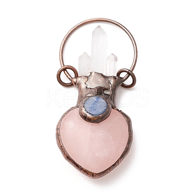 Natural Quartz Crystal and Rose Quartz Big Pendants G-M383-23R-1