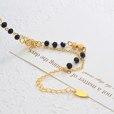 Vintage Beach Brass Round & Black Glass Rondelle Link Chain Double Layer Anklets for Women TO0841-1