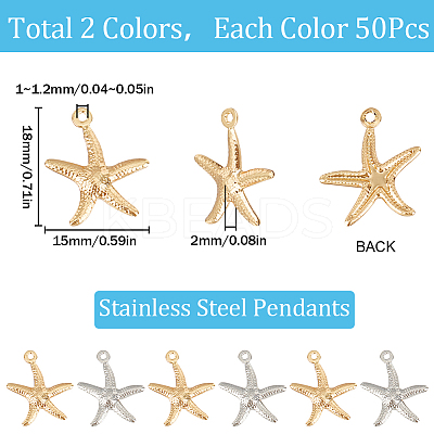 100Pcs 2 Styles 304 & 316 Stainless Steel Pendants STAS-SC0008-67-1