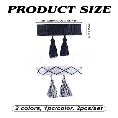 2Pcs 2 Colors Handmade Cotton Cord Braided Bracelets for Women BJEW-LP0002-38-1