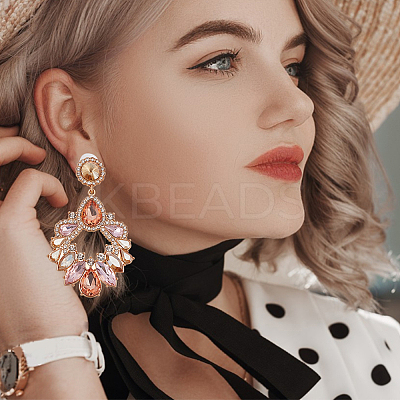 3 Pairs 3 Colors Rhinestone Twist Oval Dangle Stud Earrings EJEW-AN0001-04-1