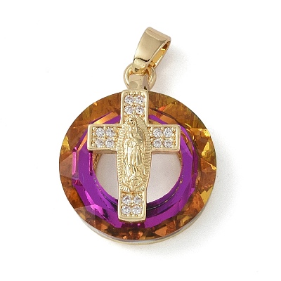 Brass Micro Pave Cubic Zirconia with Glass Pendents KK-Q815-01G-06-1