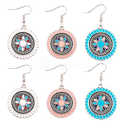 3Pairs 3 Colors Alloy Enamel Dangle Earring for Women EJEW-TA0001-42-1