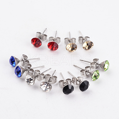304 Stainless Steel Grade A Rhinestone Ear Studs EJEW-JE02024-1