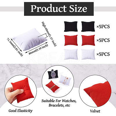 15Pcs 3 Colors Velvet Mini Pillow AJEW-TA0001-65-1