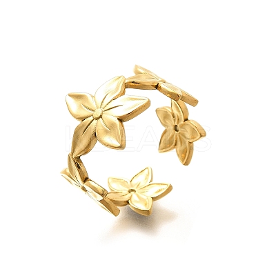 Flower 201 Stainless Steel Open Cuff Ring for Women RJEW-A053-02F-G-1