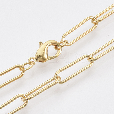 Brass Round Oval Paperclip Chain Necklace Making MAK-S072-05A-G-1