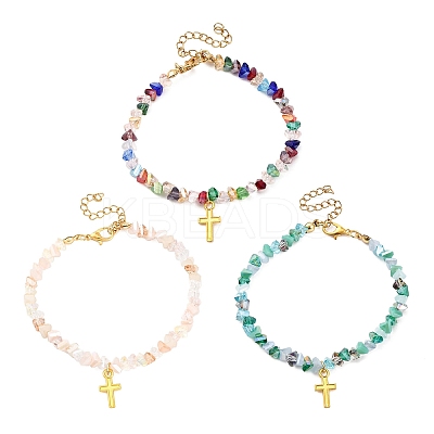 3Pcs 3 Colors Alloy Cross Charm Bracelets BJEW-JB12323-1