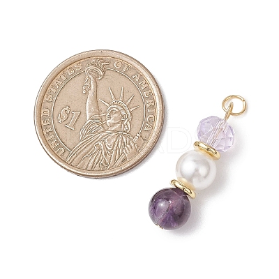 3Pcs 3 Styles Natural Amethyst and Shell Pearl & Glass Pendants PALLOY-JF04786-02-1