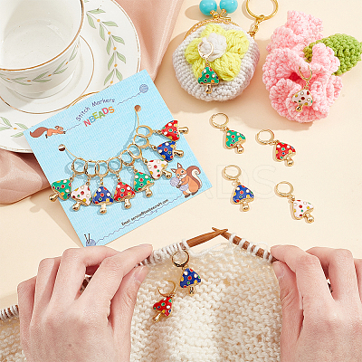 16Pcs 4 Color Alloy Enamel Mushroom Charms Locking Stitch Markers AJEW-PH01455-1