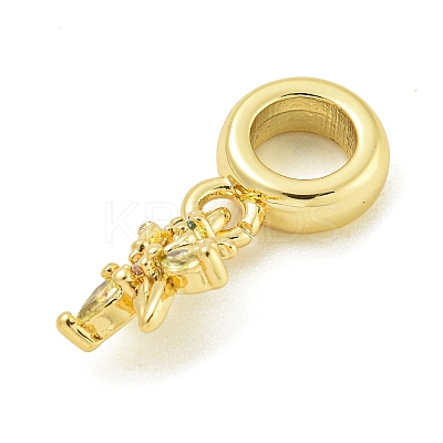 Rack Plating Brass Pave Colorful Cubic Zirconia Flower European Dangle Charms KK-Z067-34G-1