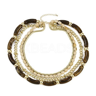 Resin Curved Tube & Plastic & Alloy Twisted Chain 3 Layer Necklaces NJEW-Q038-02G-1