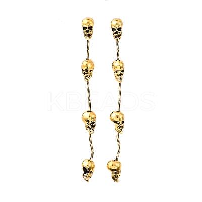 Halloween Tibetan Style Alloy Skull Tassel Stud Earrings EJEW-P328-01AG-1