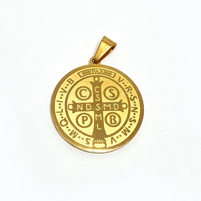 Trendy Necklace Findings Flat Round with San Benito 304 Stainless Steel Pendants STAS-L012-A10G-1