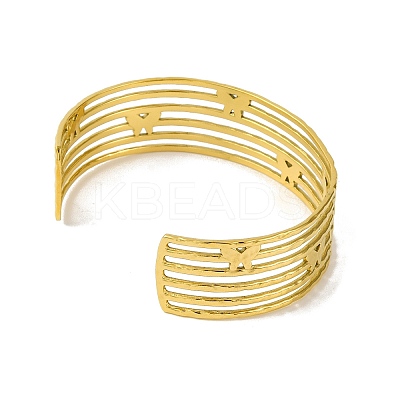 Ion Plating(IP) Butterfly 304 Stainless Steel Cuff Bangles for Women BJEW-B104-23G-1