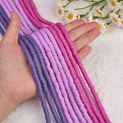 10 Strands 3 Colors Flat Round Handmade Polymer Clay Beads CLAY-SZ0002-03A-1