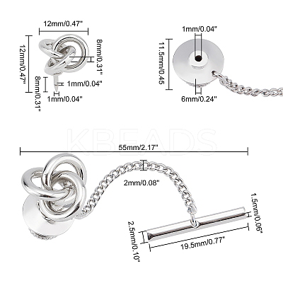 2Pcs Brass Knot Shape Tie Tack Clutch FIND-FG0001-68P-1