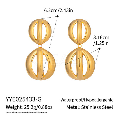 Hollow Flat Round 304 Stainless Steel Dangle Stud Earrings FY9579-1-1