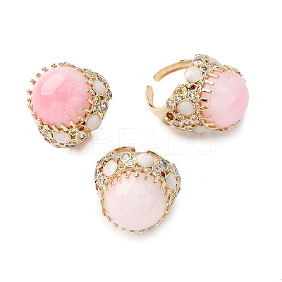 Half Round Natural Gemstone Cubic Zirconia Cuff Rings RJEW-M076-01G-1